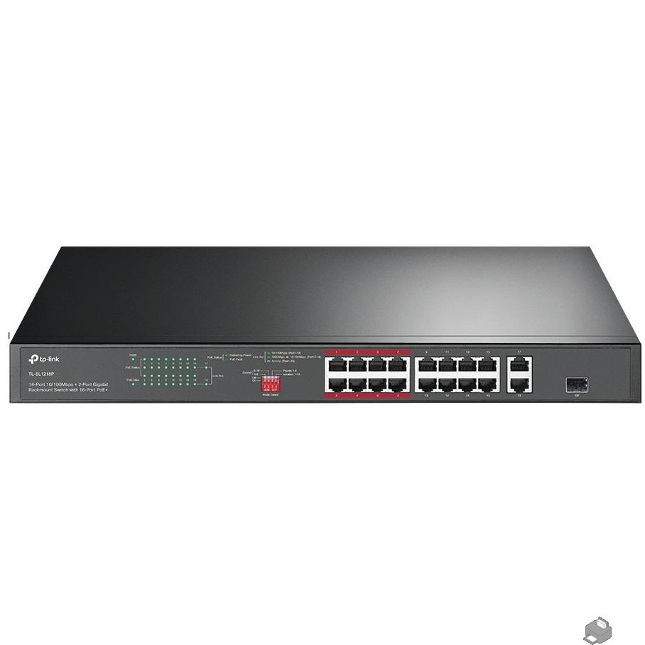 TP-Link TL-SL1218P Коммутатор с 16 портами PoE+ 10/100 Мбит/с, гигабитным портом RJ45 и комбинированным портом RJ45/SFP