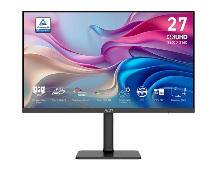 Монитор MSI 27" Modern MD272UPHG, 16:9, IPS, UHD, 4ms, 400cd, 60Hz, HDMI, DP, USB-C, USB, SPK, HAS, 9S6-3PB19H-404