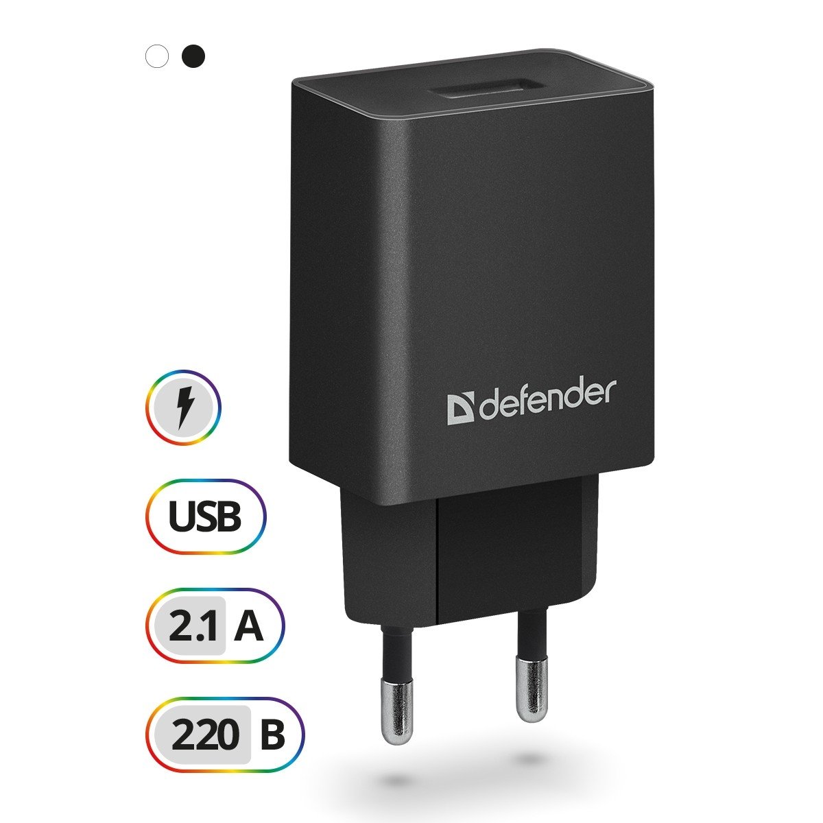 Defender Сетевой адаптер 1xUSB, 5V/2.1А, пакет, черный (EPA-10) (83572)		