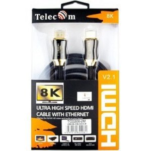 Telecom Кабель HDMI 19M/M,ver. 2.1, 8K@60 Hz 2m метал разъемы, нейлоновая оплетка Telecom <TCG300-2M>[6937510844081]