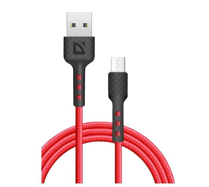 Defender Кабель F181, USB 2.0 (AM) - microUSB 2.0 (BM), 1метр, 2.4А, нейлоновая оплетка, красный., 87115RED