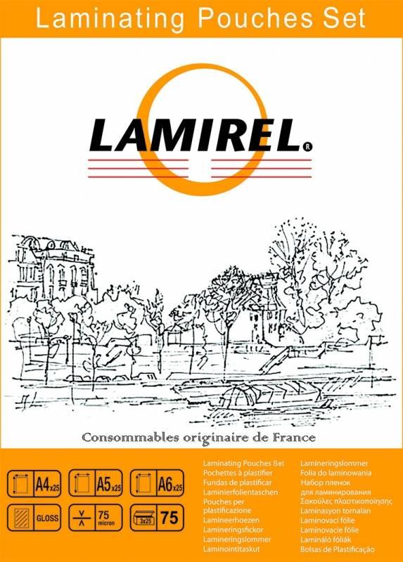 Lamirel Пленка для ламинирования, набор А4, A5, A6 - по 25 шт каждого формата, 75мкм, 75 шт., LA-78787