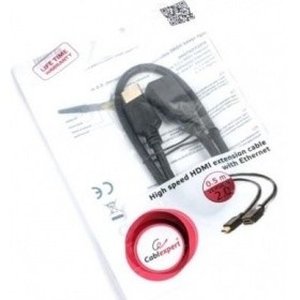 Кабель-удлинитель HDMI Cablexpert CC-HDMI4X-0.5M, 19M/19F, v2.0, позол.разъемы, экран, 0.5м, черный, пакет