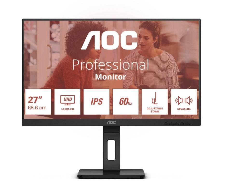 МОНИТОР 27" AOC U27E3UF Black с поворотом экрана (4K, IPS, 3840x2160, 4 ms, 178°/178°, 350 cd/m, 1000:1, +2xHDMI 2.0)