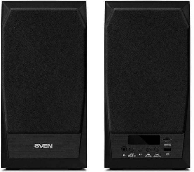 SVEN MC-10, чёрный, акустическая система 2.0, мощность 2x25Вт (RMS), FM-тюнер, USB/microSD, дисплей, пульт ДУ, Bluetooth, SV-014018