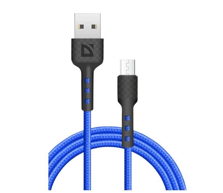 Defender Кабель F181, USB 2.0 (AM) - microUSB 2.0 (BM), 1метр, 2.4А, нейлоновая оплетка, синий., 87115BLU