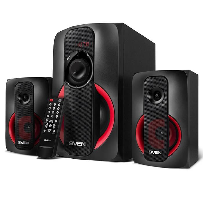 SVEN MS-304, черный, акустическая система 2.1, мощность (RMS): 20 Вт + 2x10 Вт, FM-тюнер, USB/SD, дисплей, ПДУ, Bluetoot, SV-015602